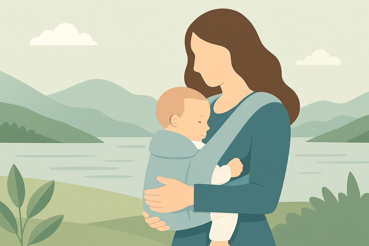 Mor med baby i bæresjal – bæretøyveiledning Haugesund, Karmøy, Tysvær